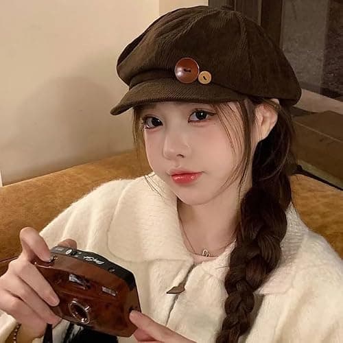 TYATVS Womens Button Baker Boy Hats Y2k Vintage Corduroy Newsboy Hat Whimsy Twee Shoujo 2000s Fall Fashion thumbnail 6