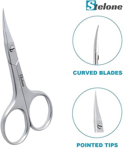Stelone Multi Purpose Cuticle Scissors Stainless Steel Curved Blade Little Manicure and Eyebrow Scissors for Women, Cosmetic & Brow Scissors for Facial Hair & Eyelash Trimming thumbnail 3