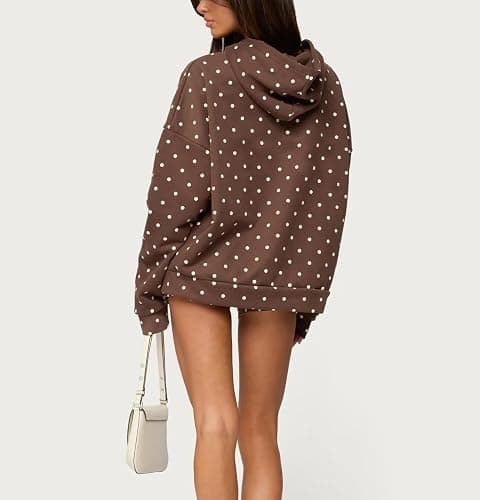 Morlaeley Women Polka Dot Hoodie Shorts Set Long Sleeve Oversized 2 Piece Sweat Set Casual Y2k Sweatshirt Matching Sets thumbnail 4