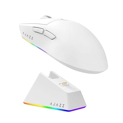 MechLands AJAZZ AJ139 V2 MC Gaming Mouse with Charging Base, Adjustable 12,000 DPI, PAW3311 Sensor, 3 Modes Wireless Mouse, 500mAh Battery, 1000 Polling Rate, 66g Lightweight, Win/Mac (White) - Image 1