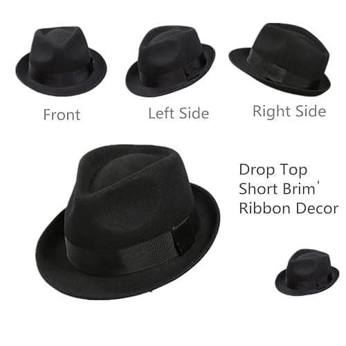 Home Prefer Men's Wool Felt Winter Hat Short Brim Fedora Hat thumbnail 2
