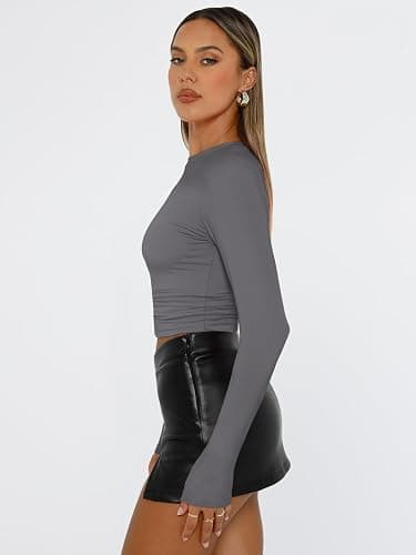 Trendy Queen Womens Long Sleeve T Shirts Fall Fashion 2025 Basic Crop Tops Going Out Outfits Y2k Clothes thumbnail 3
