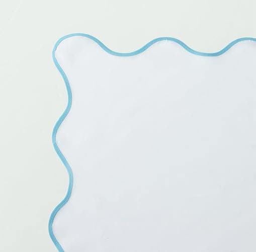 youngseahome White Fabric with Aqua Scalloped Border Shower Curtain,Boho Chic Cloth Shower Curtain for Bathroom Showers,36 x 72 Inches - Aqua Edge - 36"W×72"H thumbnail 6