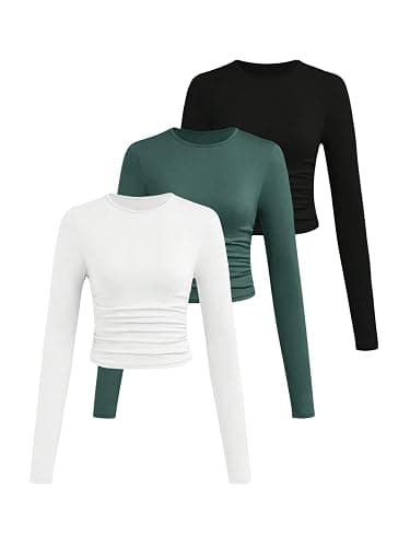 SOLY HUX Girl's Long Sleeve T Shirts 3 Packs Crewneck Fall Tees Ruched Fitted Tee Shirt Tops - Image 1
