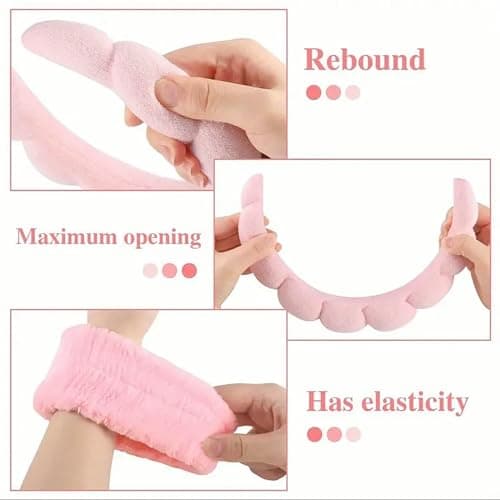 Pretty Magpie Pink Sponge Wristbands Set - Fast Dry Sponge Headbands for Women's Hair - Skincare & Makeup thumbnail 4
