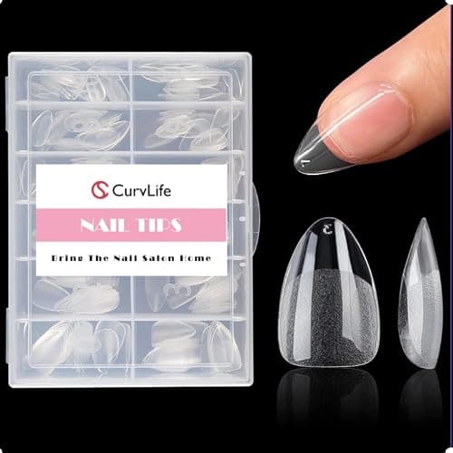 Curvlife Soft Gel X Nails Tips Acrilic Full Cover Nails 500pcs Clear Almond Press On Nails Salon Diy Nails At Home (Clear Frosted-teardrop-shaped, 500pcs) - Image 1
