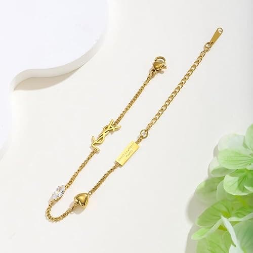 DIPEQOBA Luxury Bracelet for Women, 18K gold-plated monogram Starter Bracelet Exquisite monogram interwoven Charm Bracelet Gold Bracelet for Women Girls Gold Jewelry Gifts thumbnail 7