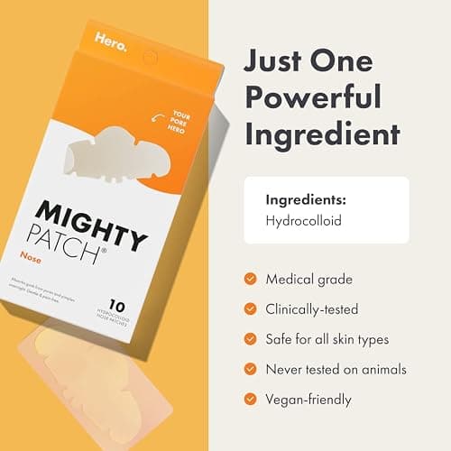 Mighty Patch Nose Pimple Patches from Hero Cosmetics, Large Hydrocolloid Pore Strips, Dermatologist Approved, Overnight, Pimple Stickers to Absorb Acne Nose Gunk, 10 Count thumbnail 5