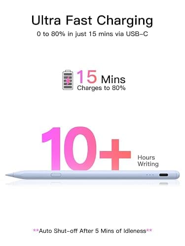 Pencil for iPad (2018-2025), USB-C Fast Charging Stylus Pen, Pixel-Perfect Tilt Sensitivity for Apple iPad 11/10/9/8/7/6/A16, ipad Mini 7/6/5, Air M3/2 11"/13"/5/4/3, i-Pad Pro M5/4 13"/12.9″/11″ Blue thumbnail 5