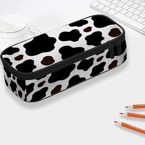 Yekiua Cow Pencil Holder Brown Black White Spotted Skin Fur Big Capacity Pencil Case Multi-Purpose Makeup Pouch For Office College Adult thumbnail 2