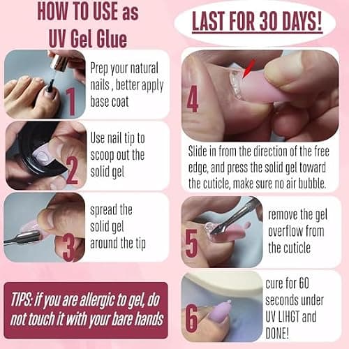 NOVO OVO Non-Sticky Solid Nail UV Gel Glue for Press on and Soft Gel x False Nail Tips 8 in 1, Strong & Long Lasting Nail Glue, Upgrade 3D Gel for Acrylic Sculpture & Decoration, UV Light Cured 30ml thumbnail 5