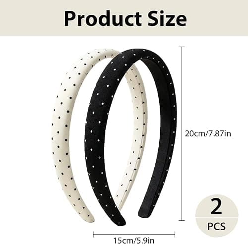 2PCS Polka Dot Headbands Retro Alice Bands Non Slip Hair Hoops for Women Ladies, Black White Spotted Hair Accessories for Washing Face Makeup Daily Wear Fancy Dress Costume Parties Hair Styling Tools thumbnail 2