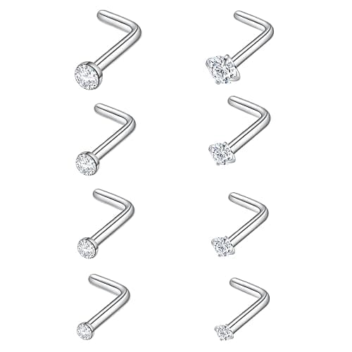Surgical Steel Nose Piercing Jewelry - 20G & 18G Nose Rings & Studs, Hoops 8mm-12mm, CZ Diamond 1.5mm-3mm, L-Shaped & Hoop Styles for Women & Men - Image 1