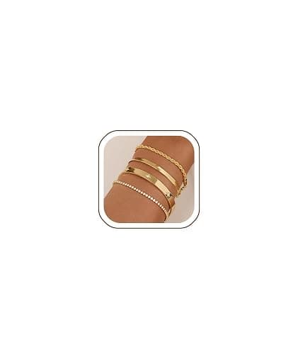 Gold Bracelets for Women 14K Gold Plated Stack Trend Bracelets Charm Paperclip Chain Cuban Link Layered Waterproof Bracelet Dainty Bracelet for Women Jewelry Gifts - Image 1