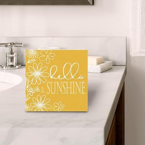 ULEGIE Summer Decor, Summer Decorations For Office Bathroom Kitchen Home, Yellow Wooden Box Sign For Bathroom Shelf Table Desk Accessories Decoration, 5x5 inch thumbnail 5