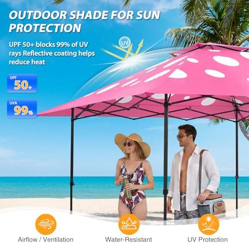EAGLE PEAK 13x13 Straight Leg Pop Up Canopy Tent Instant Outdoor Canopy Easy Single Person Set up Folding Shelter w/Auto Extending Eaves 169 Square Feet of Shade (Pink Mushroom) thumbnail 7
