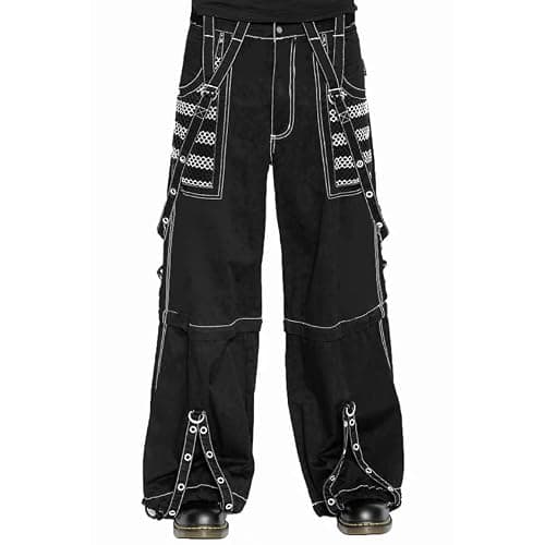 Kodaruber Women Vintage Goth Hip Hop Jeans Punk High Waisted Baggy Bootcut Jeans Strap Chain Striped Wide Leg Denim Pants thumbnail 3