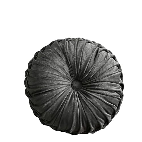 MOCOFO Round Velvet Throw Pillow, Pumpkin Shape Decorative Floor Cushion, Handcrafted Pleated Design, 14 and 16 Inch Diameter, Multiple Colors, Polyester Fill (Dark-Gray, 14") - Image 1
