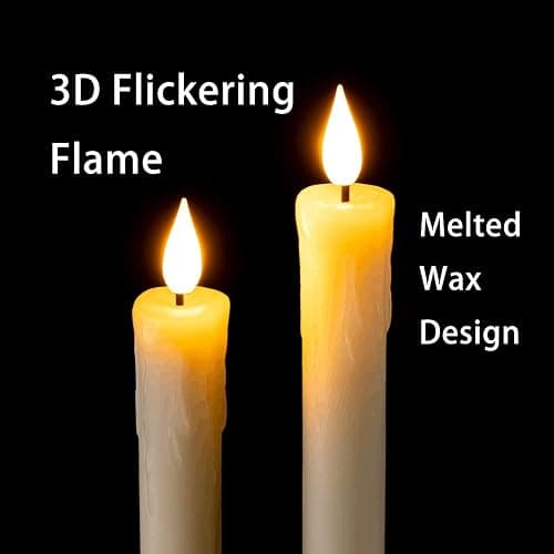 Homemory Real Wax LED Flameless Taper Candles with Remote Timer, 9.6 Inches Ivory Fake Candlesticks, Dripless Battery Operated Window Candle with 3D Flickering Flame for Fireplace Xmas Halloween thumbnail 2