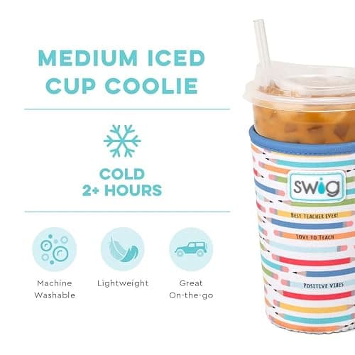 Swig Life Medium Iced Cup Coolie, Standard 22oz Iced Coffee Cup Insulator Sleeve with Handle, Neoprene Insulated Coolie Keeps Drinks Cold (Teacher Life) thumbnail 4