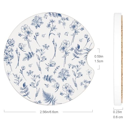 Ceramic Car Coasters – Absorbent Car Cup Holder Coaster Set for Women, Cute Aesthetic Car Accessories for Girls, 2 Pack (Dark Blue) thumbnail 6