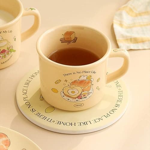 TREEWOO Cute Morning Coffee Mug 380ml/12oz Kawaii Bunny and Toast Bagel Household Ceramics Latte Milk Tea Cup for Boys Girls Kids Daughter Son Home Family (Toast) thumbnail 6