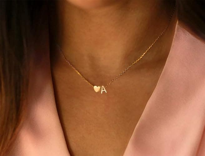Glimmerst Initial Heart Necklace 18K Gold Plated Stainless Steel Tiny Heart Letter Necklace Personalized Monogram Name Necklace for Women thumbnail 3