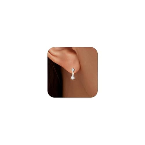 LOVECOM 925 Sterling Silver Heart Drop Dangle Earrings for Women Dainty 14K Gold Plated CZ Stud Earrings Small Double Heart Hypoallergenic Dangling Earring Jewelry Christmas Gifts to Daughter - Image 1