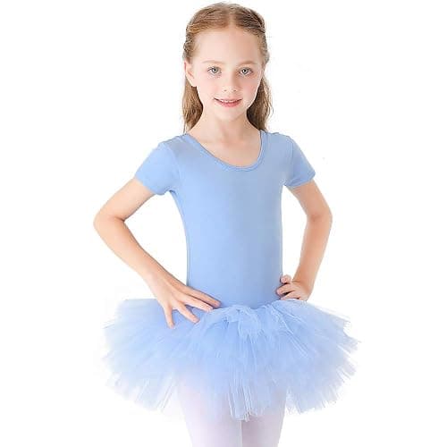 Bezioner Girls Cotton Ballet Dance Dress Cute Tutu Skirted Leotard Short Sleeve - Image 1