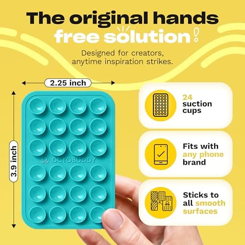 OCTOBUDDY Classic - Silicone Suction Phone Case Adhesive Mount - Hands-Free, Strong Grip Holder for Selfies & Videos - iPhone & Android Compatible - 2.25″ x 3.25″, Baby Blue Jay thumbnail 3