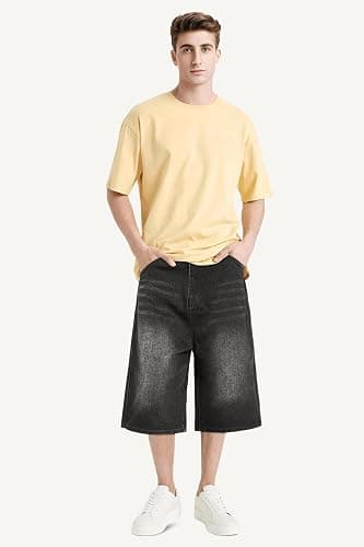 GINGTTO Mens Baggy Jean Shorts Loose Fit Long Denim Shorts Below Knee 15 Inch Inseam thumbnail 8