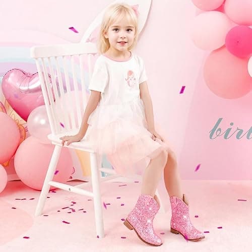 Motasha Toddler Girls Cowgirl Boots Glitter Toddler Cowboy Boot Ankle Girls Boots Little Kids Horse Riding Shoes Party Birthday thumbnail 3