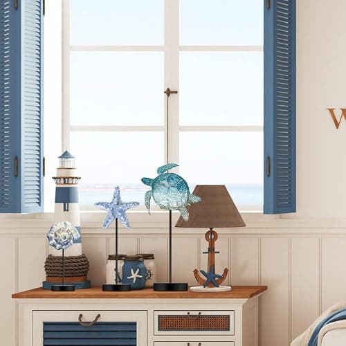 Maitys 3 Pcs Sea Table Decor Coastal Turtle Starfish Decor Ocean Beach Centerpieces Nautical Standing Block Wooden Centerpiece Sign for Summer Holiday Seasonal Home Kitchen thumbnail 6