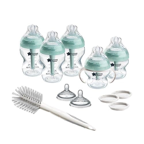 Tommee Tippee Advanced Anti-Colic 12 Piece Set, 5 oz and 9 oz BPA Free Bottles, Newborn 0+ Months, Includes Slow & Medium-Flow Breast-Like Nipples and Bottle Handles and Cleaning Brush - Image 1