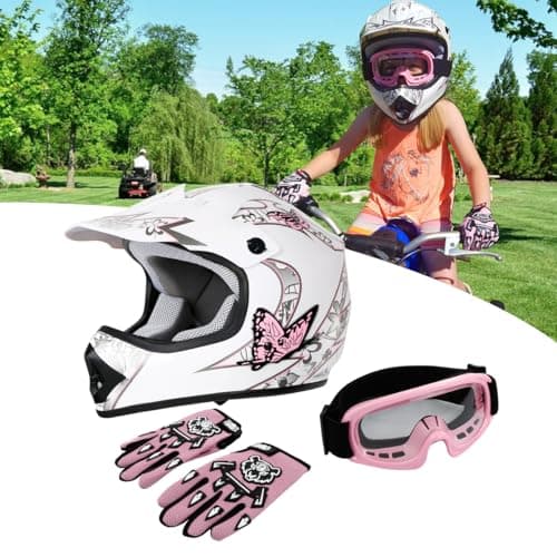 SLMOTO Dot Youth Kids Helmet Motocross Offroad Street Helmet Motorcycle Helmet Dirt Bike Motocross ATV Pink Butterfly Design Helmet Goggles Gloves Large thumbnail 5