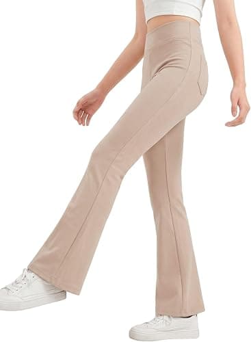 blibean Girls Flare Leggings High Waist Yoga Pants with Pockets, Size 6-15 | Tween & Teen,Dance Bottoms,High Elastic, Flare Leg, Back Pockets , Casual Daily , School Uniform Trousers,Machine Washable thumbnail 2