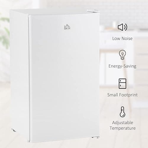 HOMCOM 3.2 Cu.Ft Mini Fridge with Freezer, Single Door Compact Refrigerator with Adjustable Thermostat, Shelf and Reversible Door for Bedroom, Dorm, Home Office, Energy Efficient, White thumbnail 8