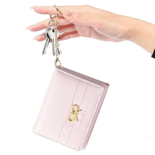 Sunwel Fashion Cute Coquette Bow Wallet with Key-chain Aesthetic Card Holder ID Window for Women Girls (PINK) thumbnail 6