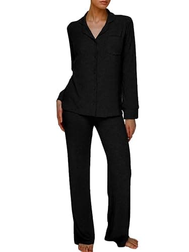 AnotherChill Women's Pajamas Set Long Sleeve Button Down Ribbed Knit 2 Piece Sleep Sets Loungewear Soft Pjs - Image 1