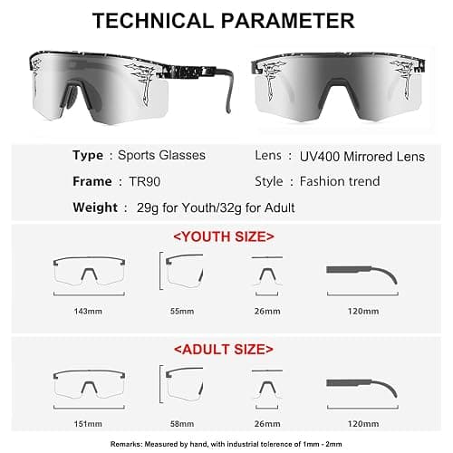 ACEXPNM Two Sizes Baseball Sunglasses For Adults and Youth Boys Girls Kids UV400 Men Women Outdoor Sports Sun Glasses thumbnail 5