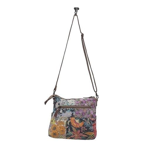 Myra Bag Patchwork Purse - Canvas Purse for Women with Real Leather Strap, Fabric Patchwork Bag for Casual Wear, Boho Style thumbnail 6