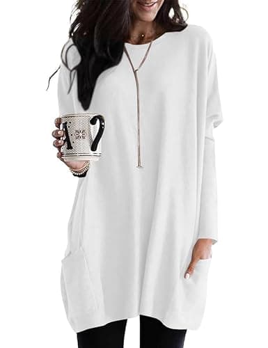 Poetsky Fall Womens Tunic or Tops to Wear with Leggings Long Sleeve Casual Long Shirts Blouses with Pockets - Image 1