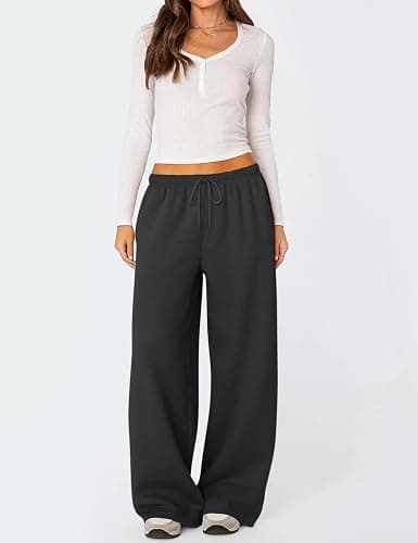 HeSaYep Women's Fleece Lined Sweatpants Winter Warm Wide Leg Sweat Pants Baggy Casual Pants with Pockets thumbnail 5