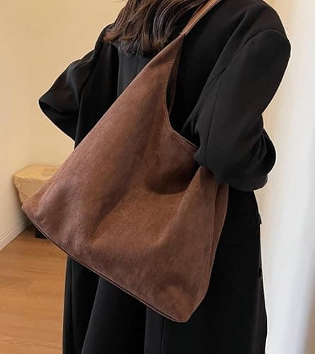 Womens Fashion Suede Shoulder Bags Large Tote Bag Retro Purse Handbag Casual Work Ladies Top Handle Satchel thumbnail 5