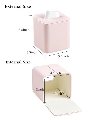 MEIBOOCH PU Leather Tissue Box Cover with Magnetic Closure, Square Tissue Box Holder with Rounded Edges Design (Pink, Square) thumbnail 3