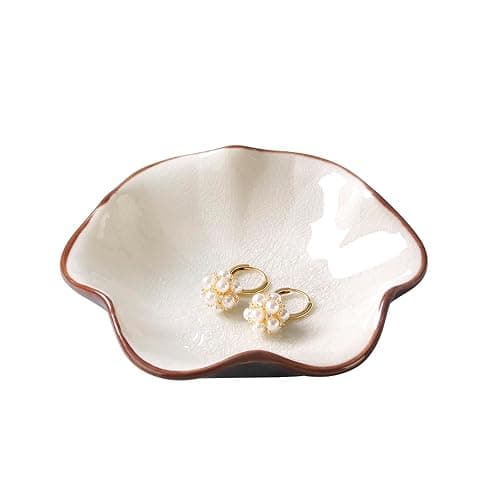 Ice Cracking Leaf Jewelry Dish, Decorative Ring Holder Small Trinket Tray Bowl, Gifts for Daughter Mom Friends, Milk White. thumbnail 3