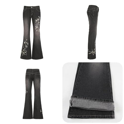 Women Y2k Bootcut Jeans Wide Leg Flared Denim Pants Low Rise Stretch Bell Bottom Baggy Trousers thumbnail 6