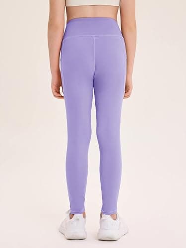 Haloumoning Girls Athletic Leggings Kids Workout High Waisted Stretchy Running Yoga Pants with Pockets 5-14 Years thumbnail 5