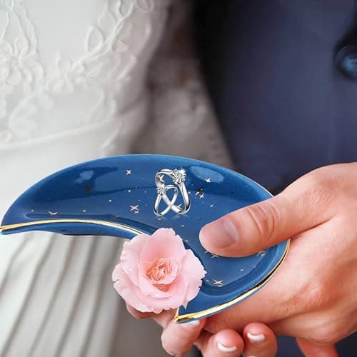Moon Shape Jewelry Tray, 3pcs/Set Ceramic Moon Decorative Trinket Dish, Organizing Necklace Earrings Keys Jewelry Plate, for Vanity Bathroom Engagement Ring(3 Colors) thumbnail 6