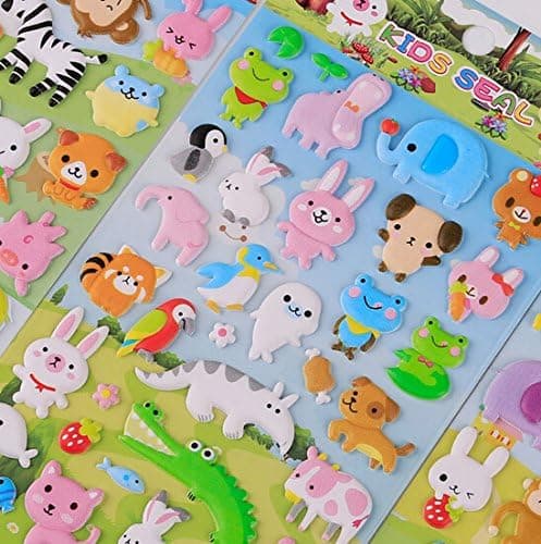 Funcoo 4 Sheets Cute Lovely Puffy DIY Decorative Adhesive Sticker Tape/Kids Craft Scrapbooking Sticker Set for Diary, Album (Cute Animals) thumbnail 7